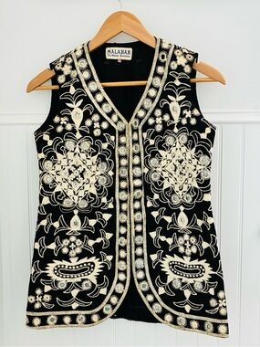 Black & Cream Embroidered Sleeveless Tunic
